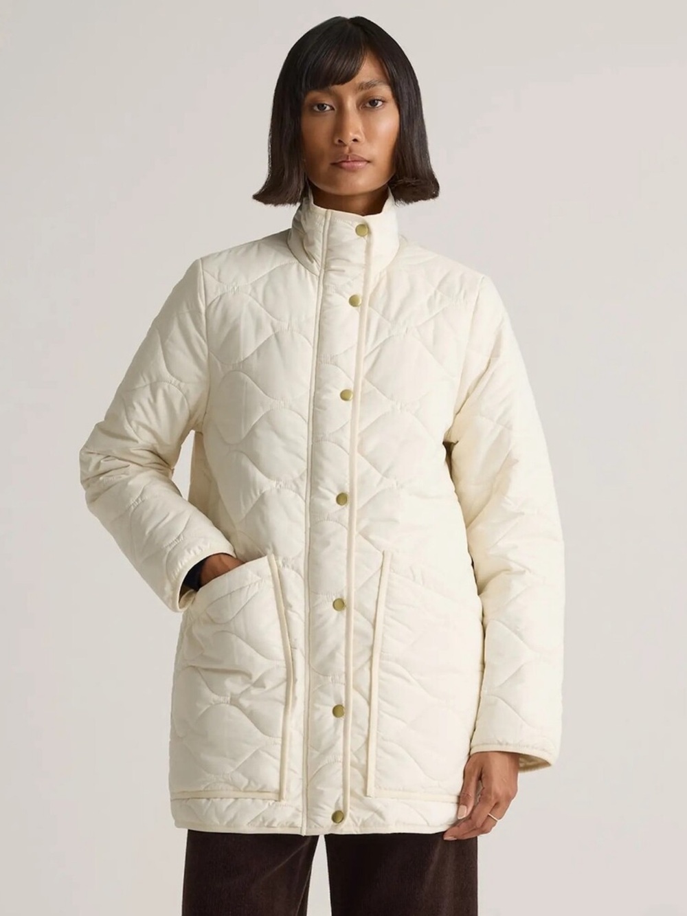 Quince Featherless Quilted Long Puffer Jacket Silken White Medium NWOT